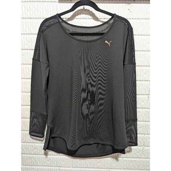 Puma Women's Black Polyester Long-Sleeve Mesh Trimmed Activewear Top Size M - Picture 1 of 9